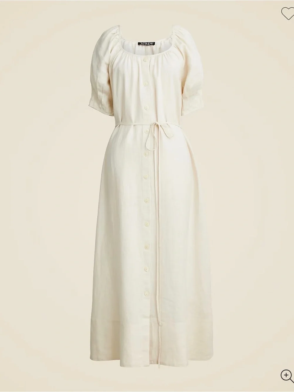 J. Crew Cream Button-Front Maxi Dress with Tie Waist - Picture 1 of 3